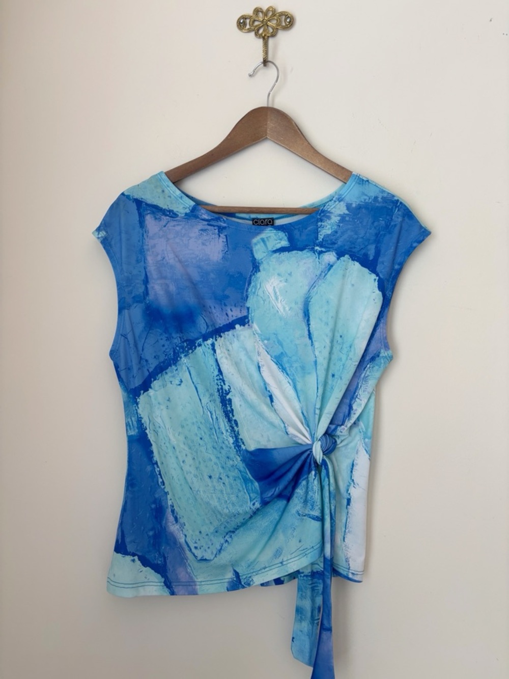 Clara Sunwoo Water Splash Cap Sleeve Side Tie Top Large Coastal Summer
